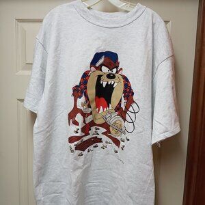 Vtg 1990s Looney Tunes Taz T-Shirt Carpenter Big Print XL NWT Single Stitch Gray